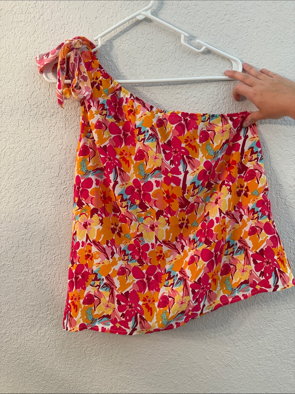 SHEIN One-Shoulder Floral Tank Top - Pink & Yellow
